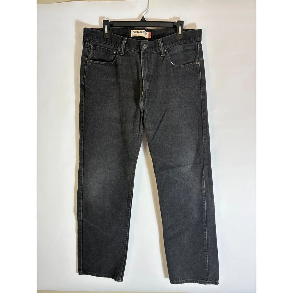 Levis 505 Straight Fit Jeans Mens 36x34 Black Denim Pants Streetwear Grunge